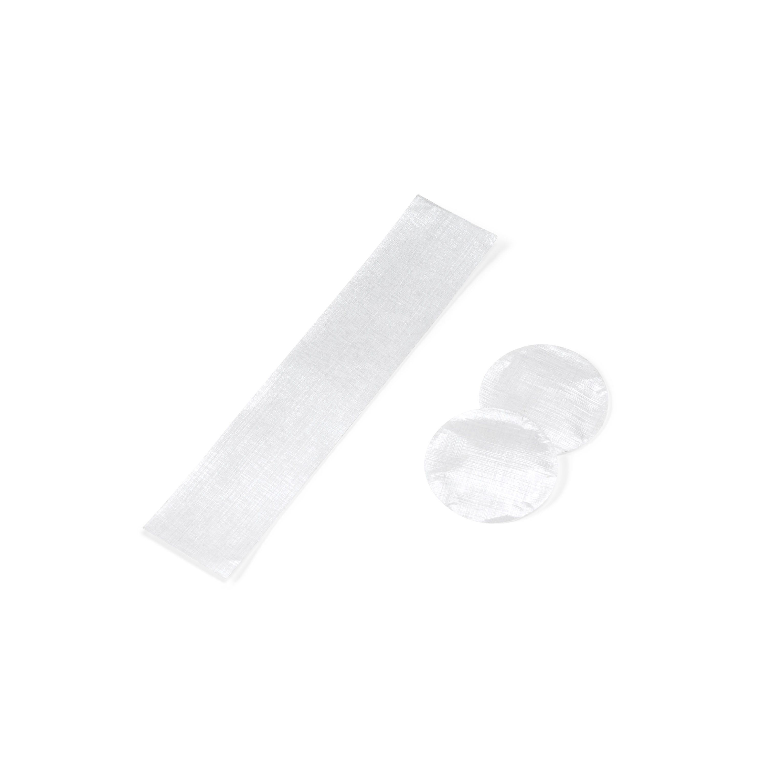 Overhead shot of Hyperlite Mountain Gear's Dyneema® Repair Kit including one 6-inch length of tape and two patch discs