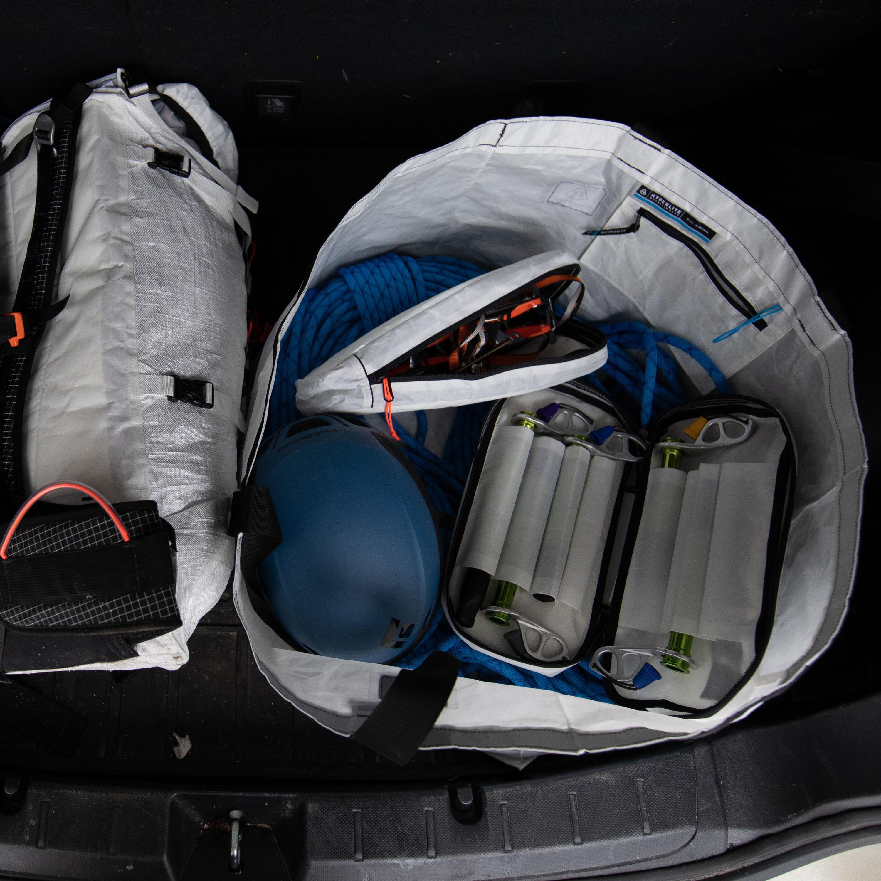 Overhead shot of the inside of Hyperlite Mountain Gear's G.O.A.T. Tote in White