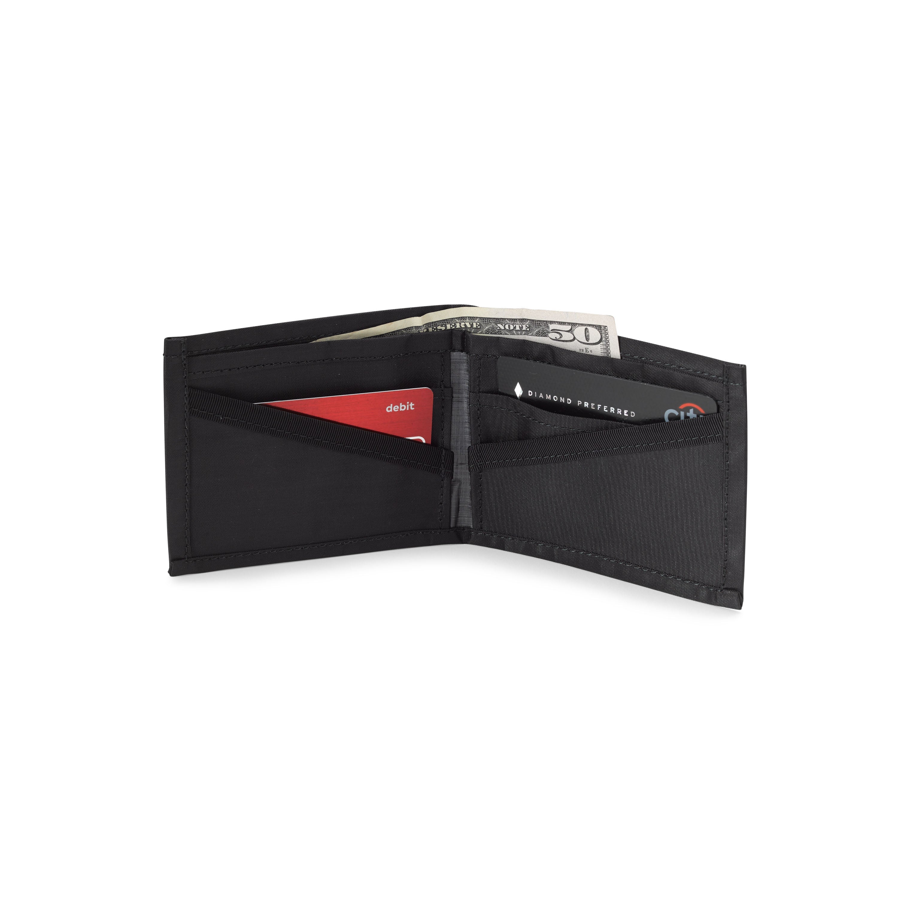 Interior shot of Hyperlite Mountain Gear's The Minimalist Wallet in Black