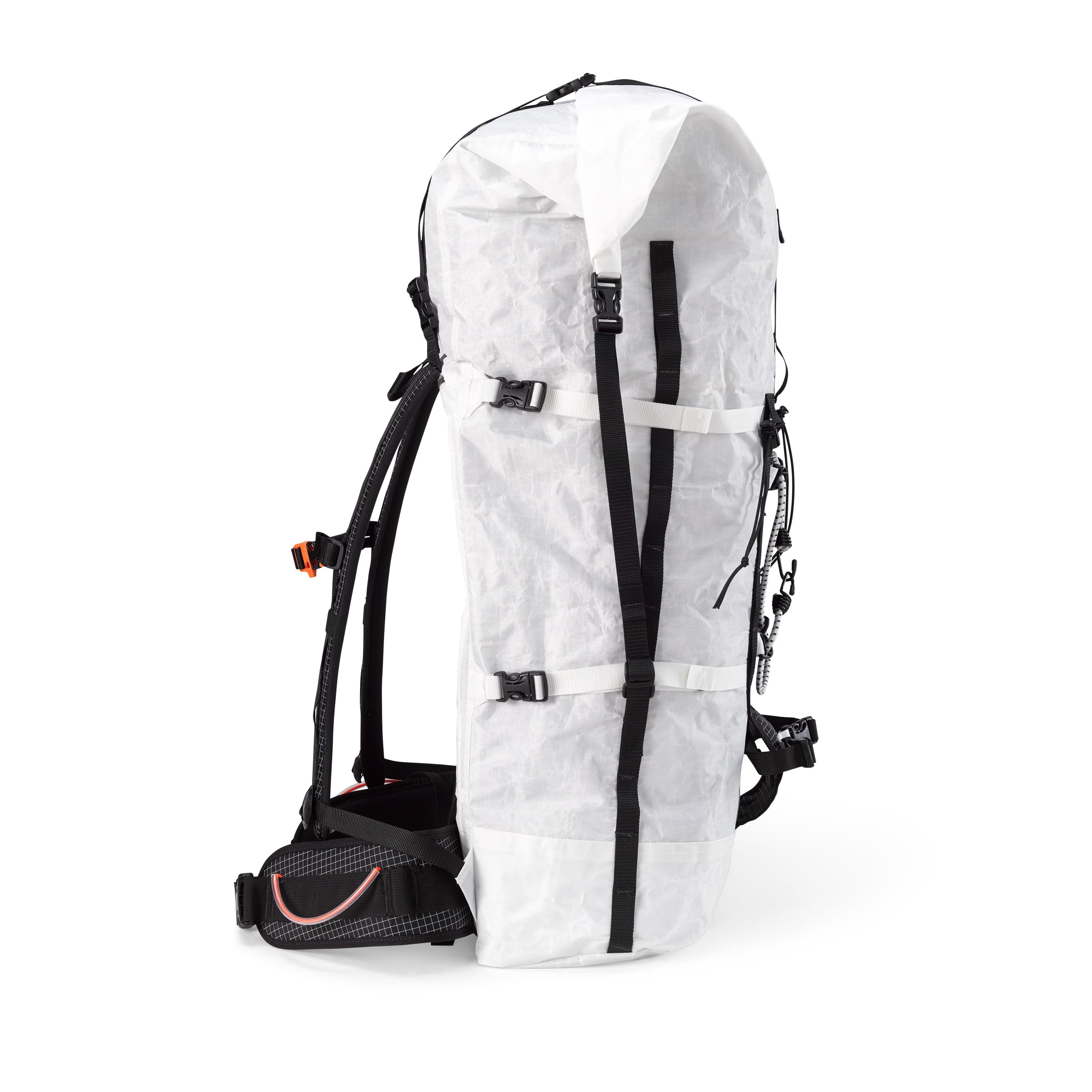 Right side view of Hyperlite Mountain Gear's Ice Pack 70 in White