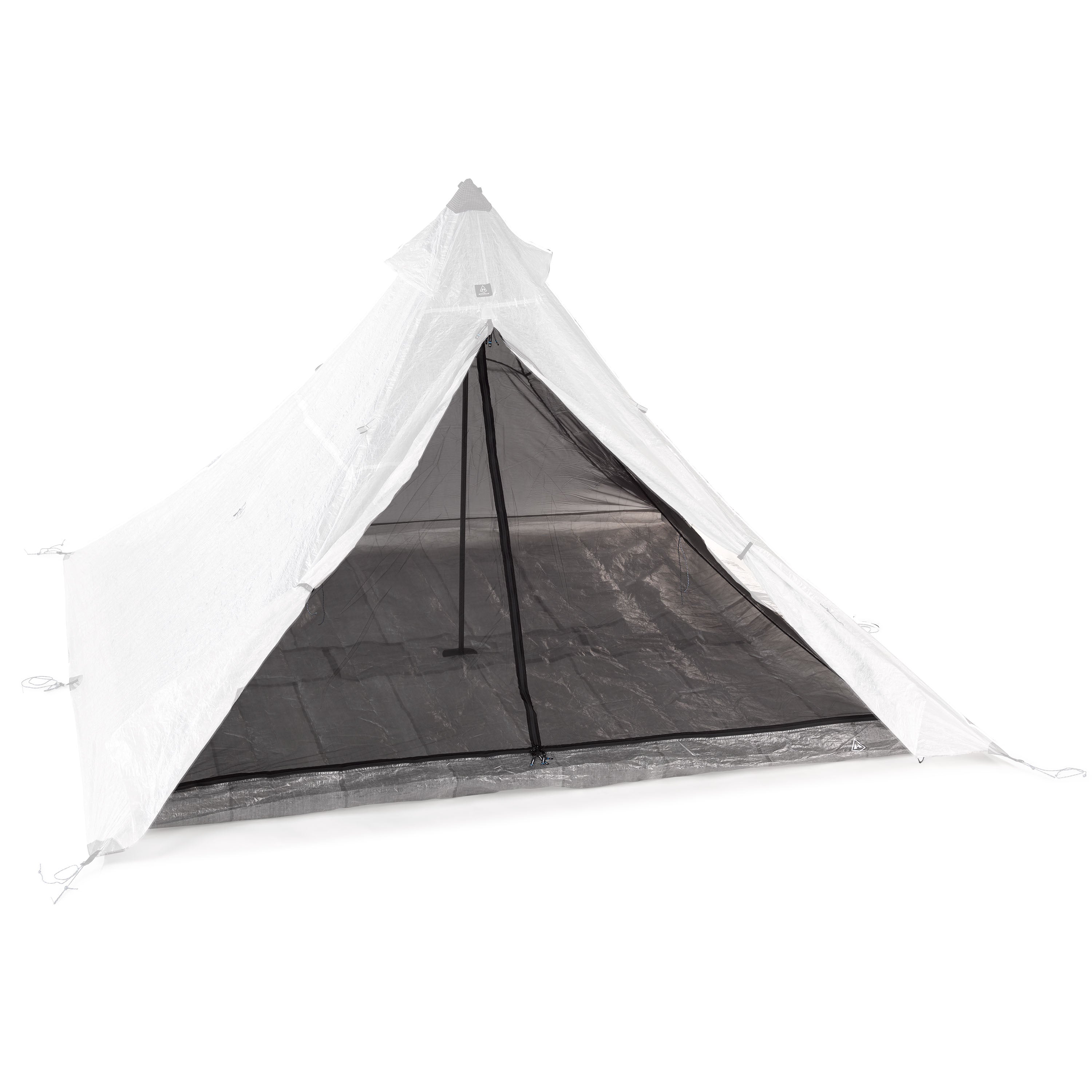 Front view of Hyperlite Mountain Gear Shelters UltaMid 4 Insert with DCF11 Floor inside white tent