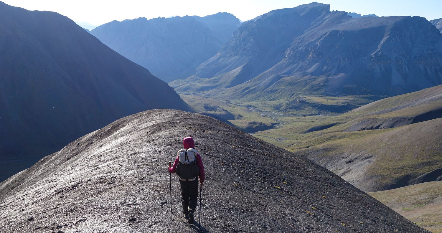 Long Distance Hiking with Mountain Backdrop