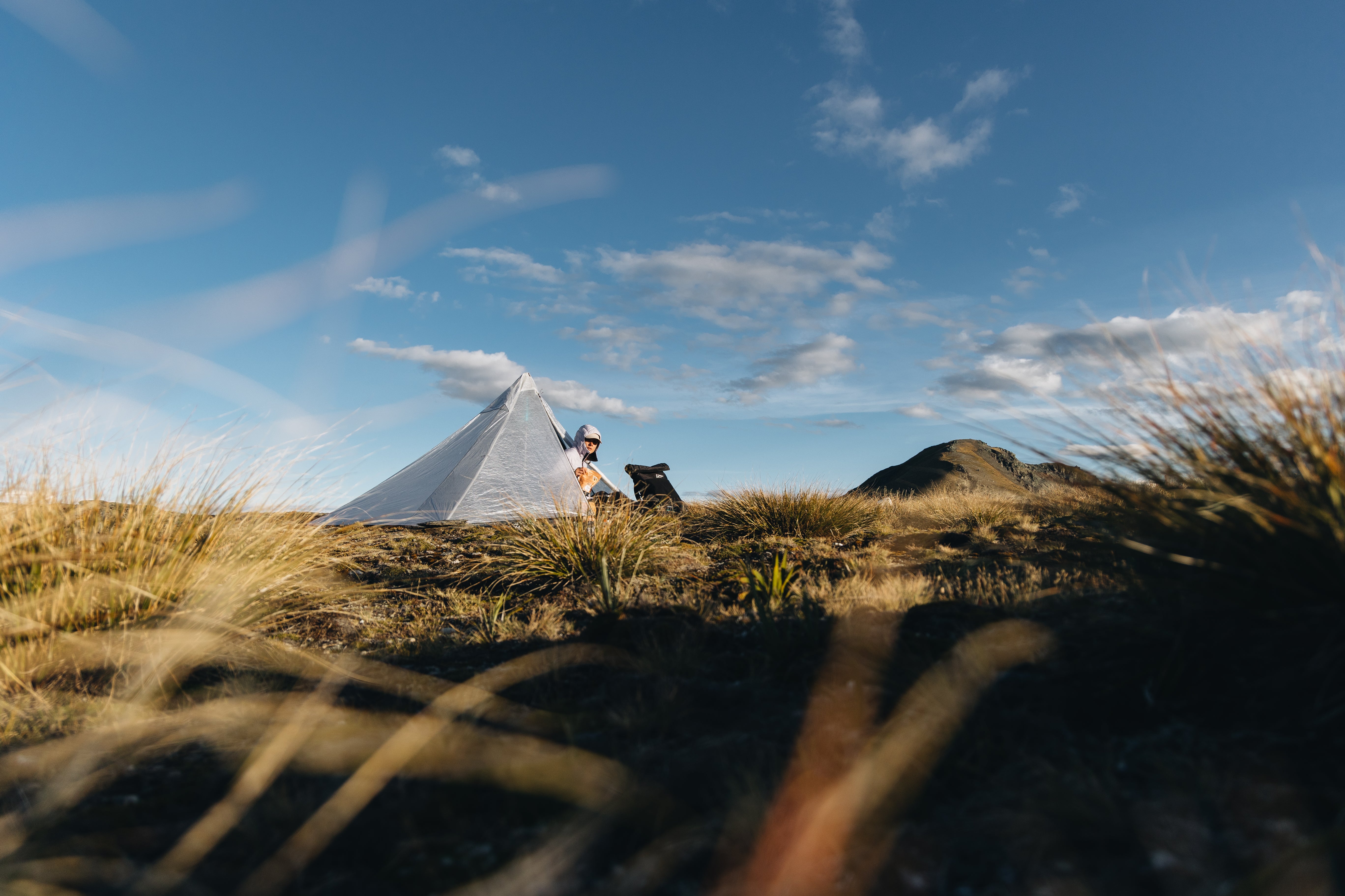 A white tent in the middle of a grassy field.