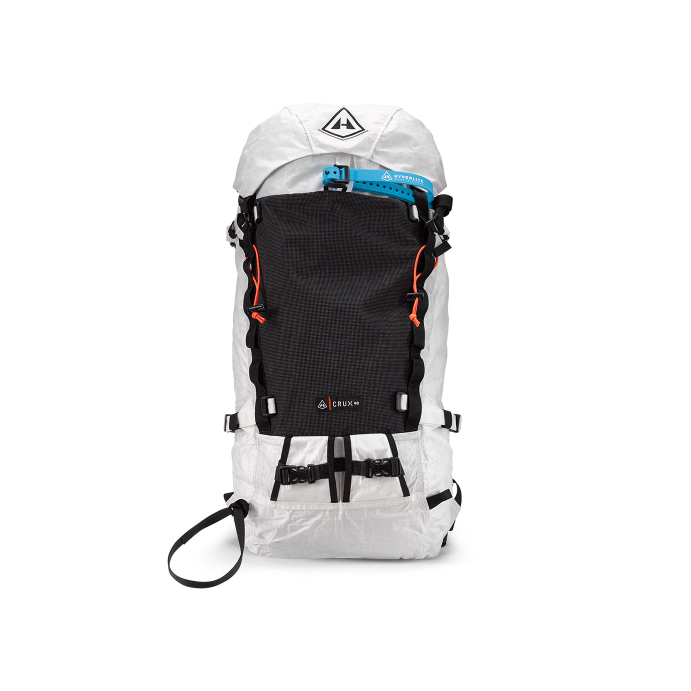 Front view of the Hyperlite Mountain Gear Diagonal Carry Kit consisting of the 20" Voile Strap and 1/2" Webbing Closed Loop