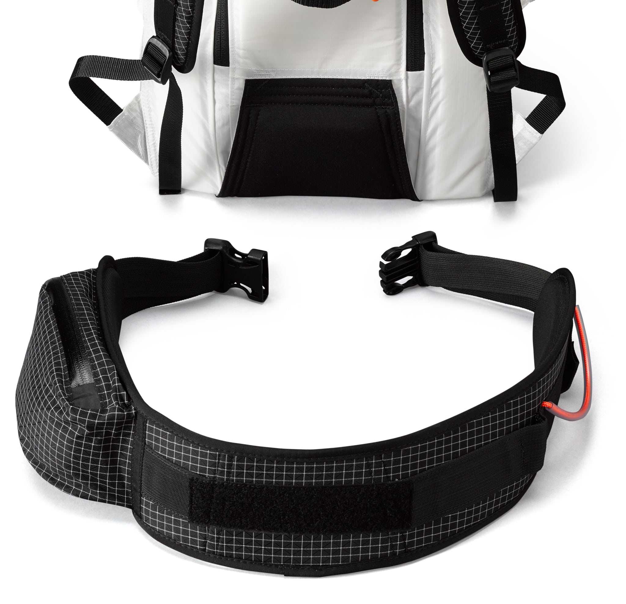 View of the Removable hip belt with a gear loop and ice clipper slot on the Hyperlite Mountain Gear Crux 40