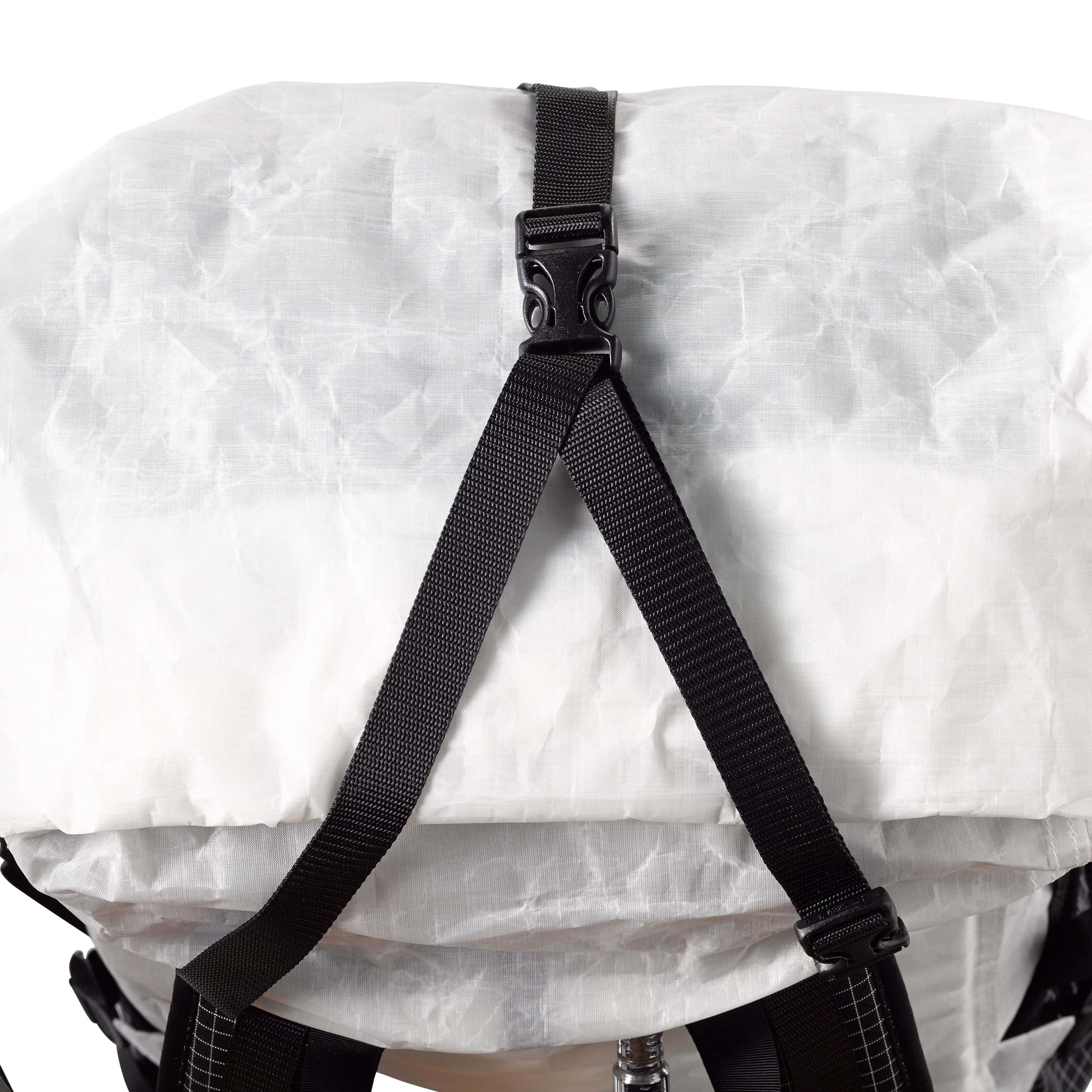 Detailed view of the top compression straps on the Southwest 40 Pack in White