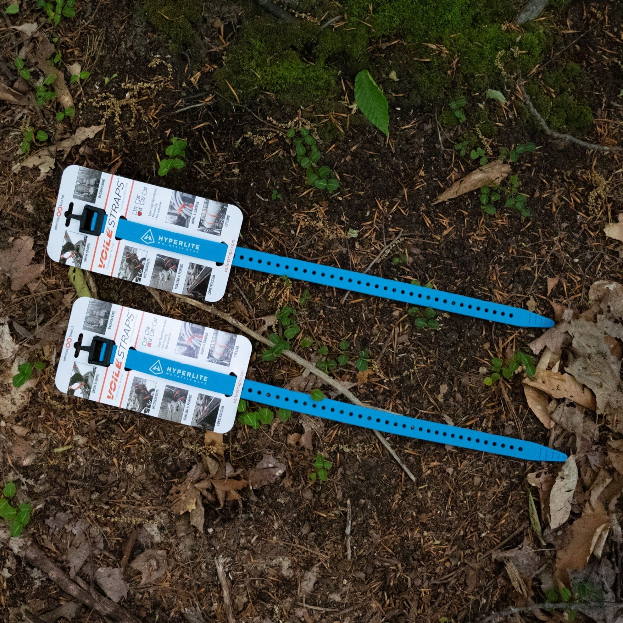 Top view of Hyperlite Mountain Gear's UltaMid Pole Straps in 15" Blue