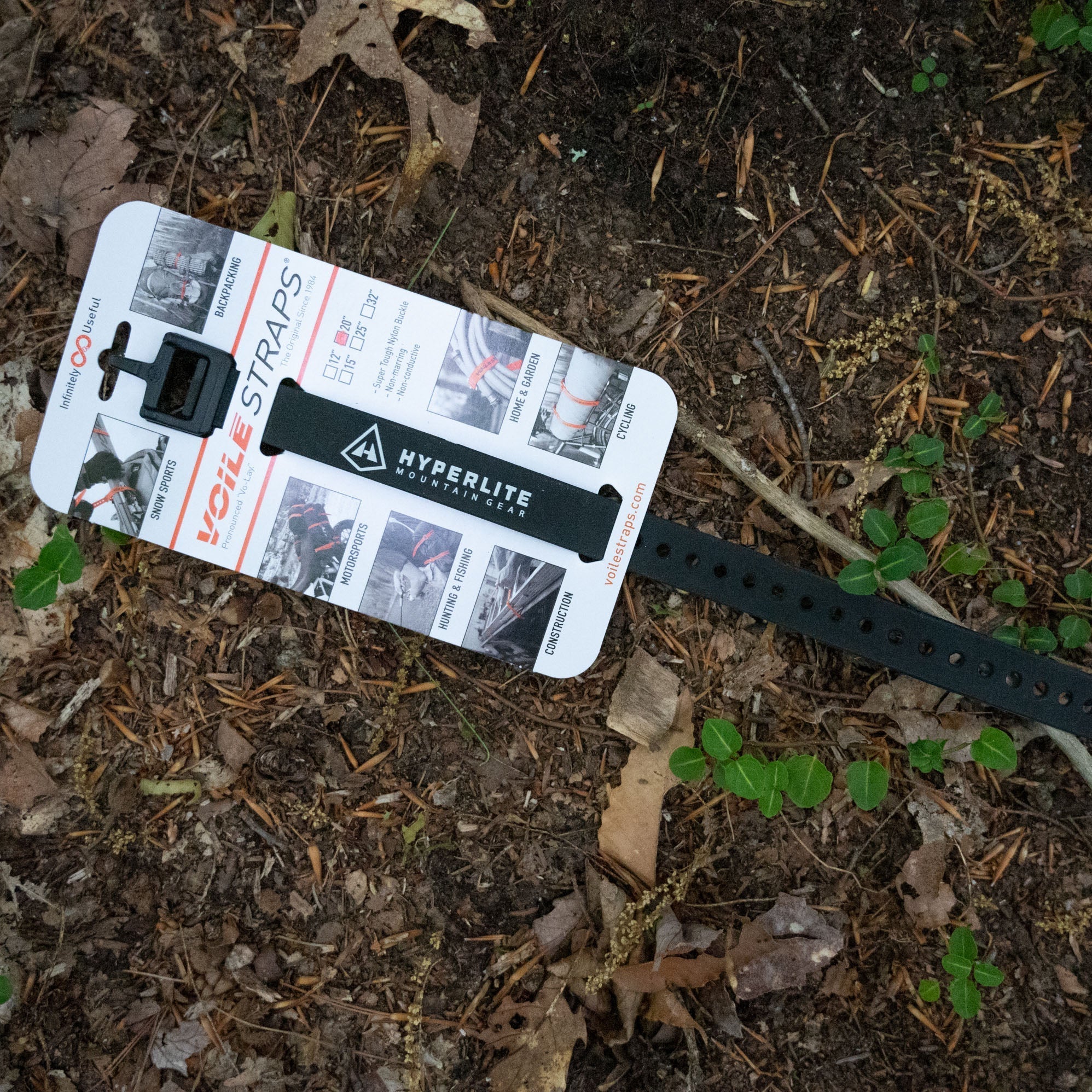 Close up shot of the logo on Hyperlite Mountain Gear's UltaMid Pole Straps in 20" Black