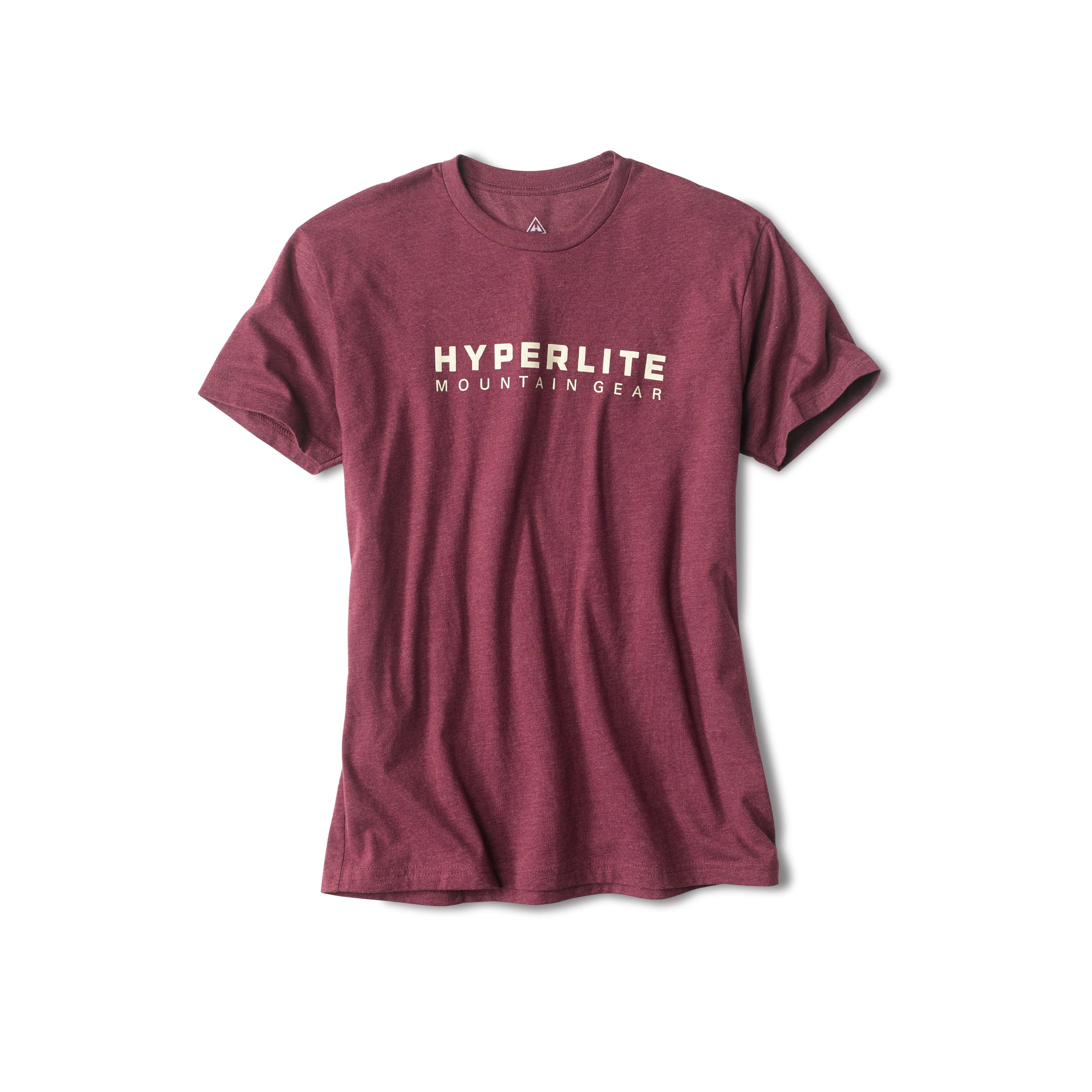 Front view of the Hyperlite Mountain Gear Wordmark Tee in Heather Maroon