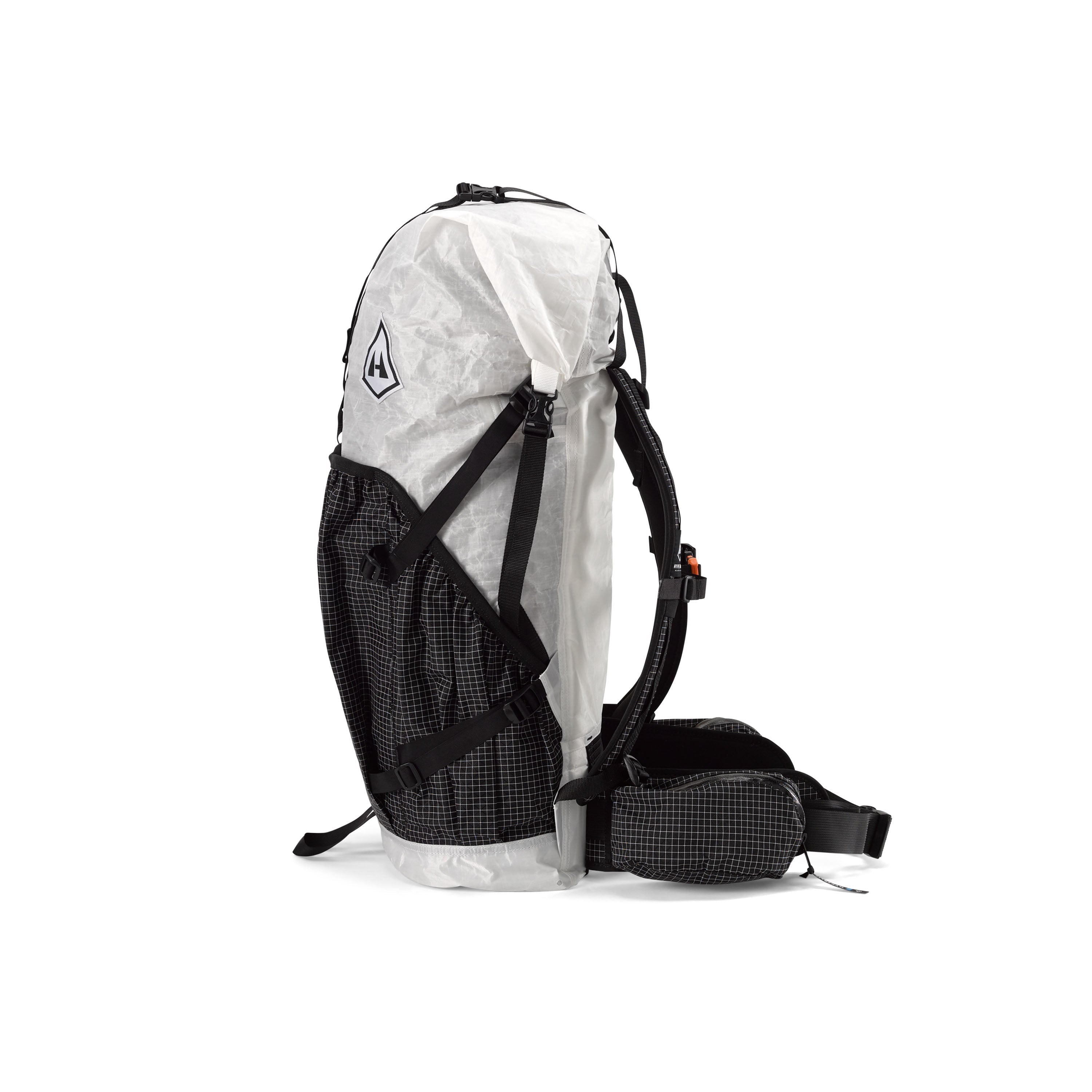 Southwest 55 Liter backpack designed with contrasting black straps and buckle on white Dyneema material #Color_White