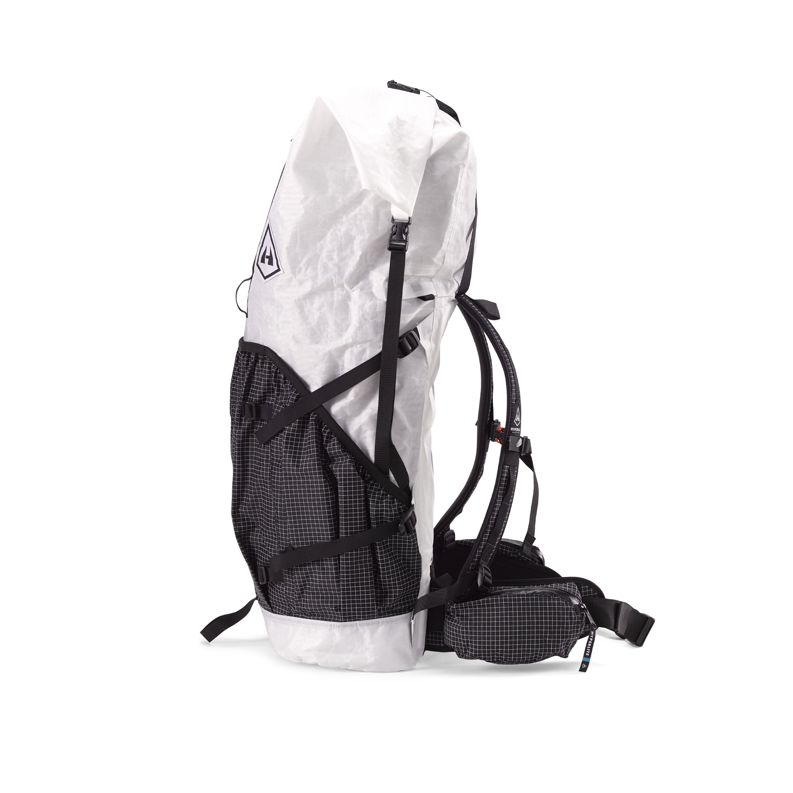 Left side view of Hyperlite Mountain Gear's Southwest 70 Pack in White #Color_White