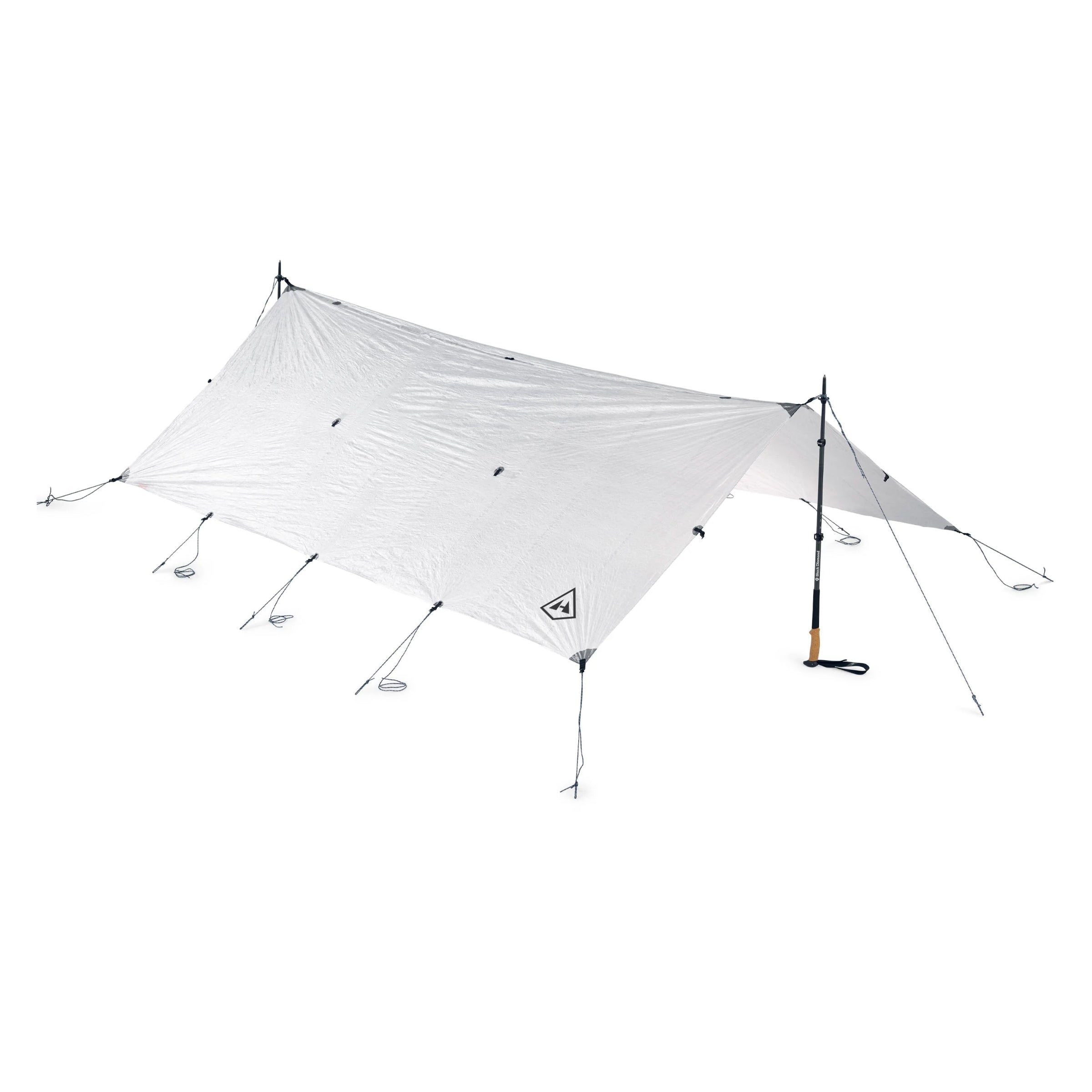 Front view of Hyperlite Mountain Gear's 8' X 10' Flat Tarp in White