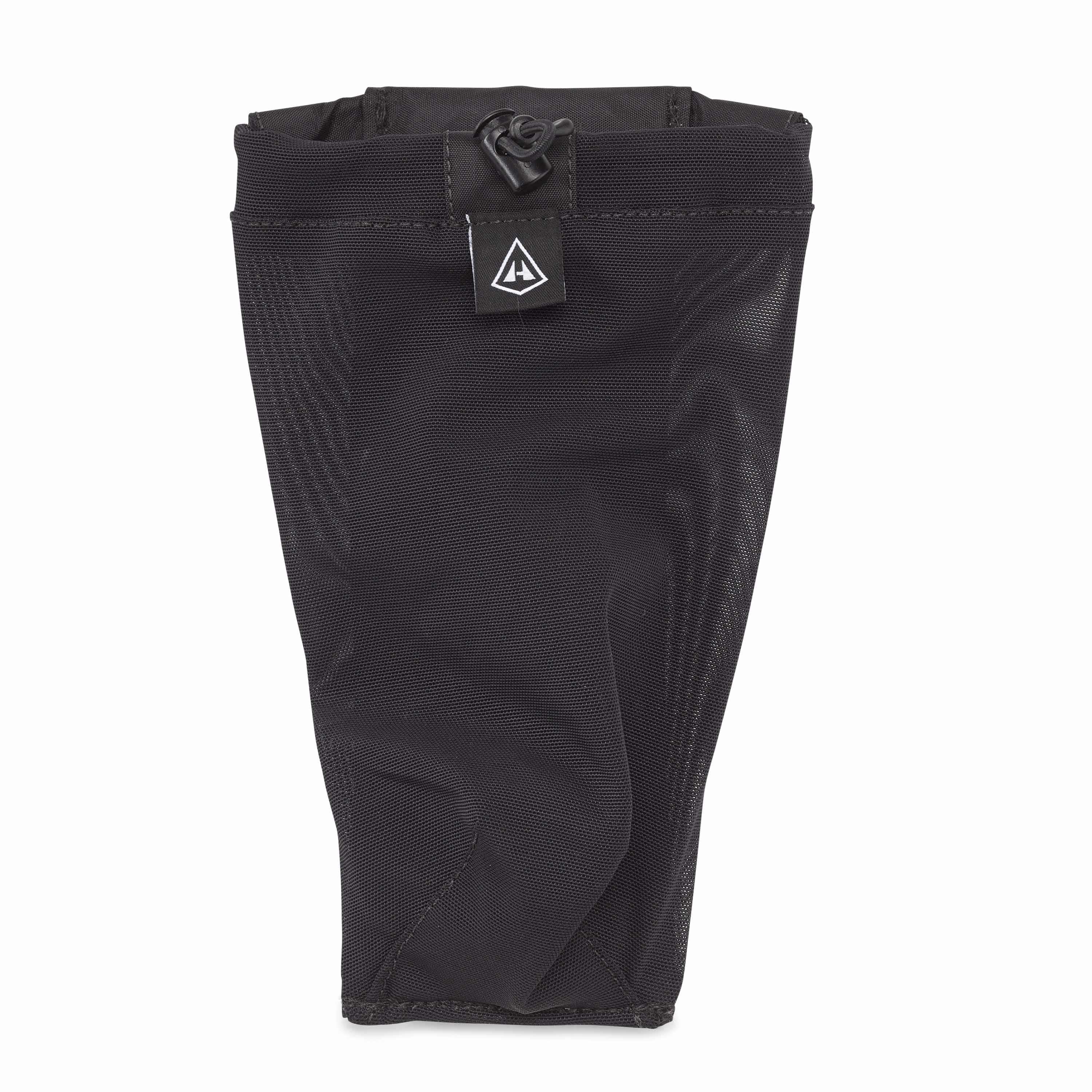 Front view of Hyperlite Mountain Gear's The Bottle Pocket in Black without water bottle inside