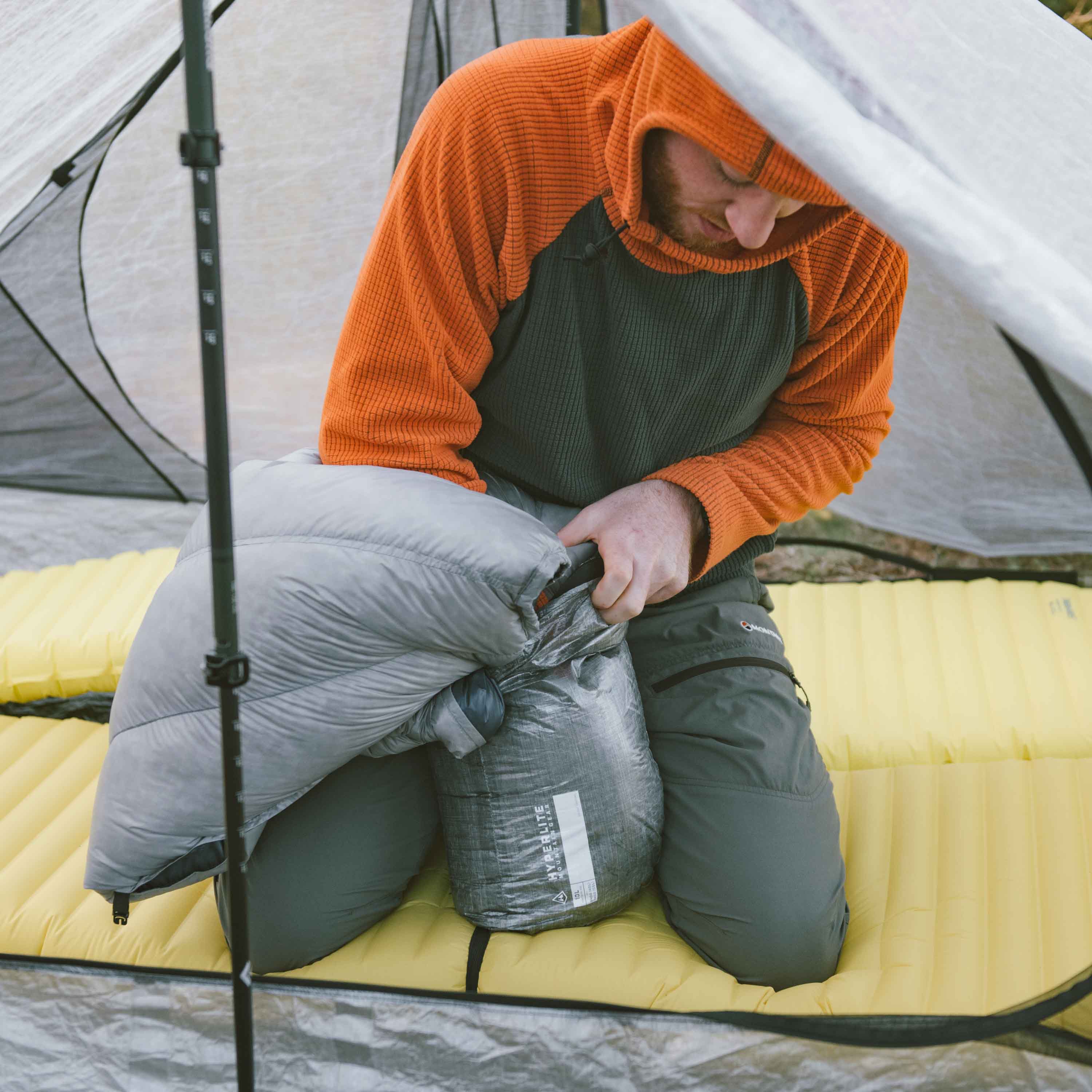 Hyperlite Mountain Gear 20 Degree Quilt into a stuff sack